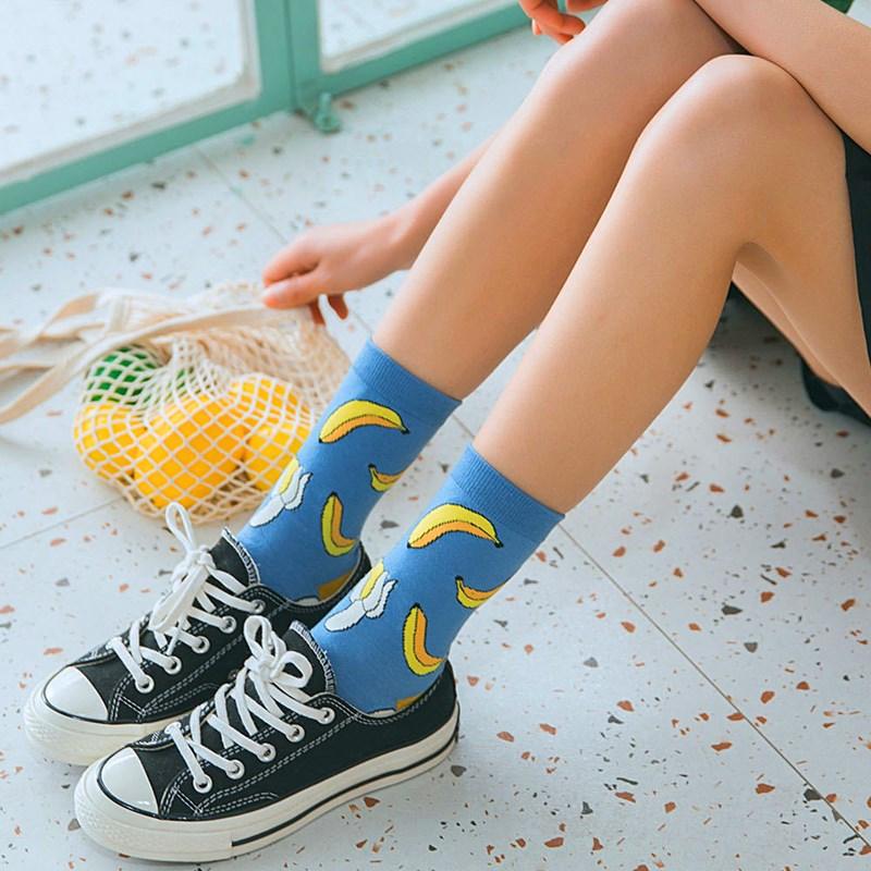 Women Funny Socks Spring Autumn Cartoon Socks Avocado Lemon Watermelon Peach Strawberry Banana Casual Socks Combed Out Of Cotton Soft Socks For Men And Women