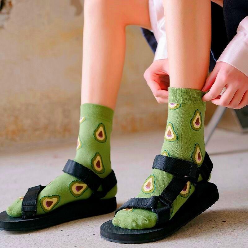 Women Funny Socks Spring Autumn Cartoon Socks Avocado Lemon Watermelon Peach Strawberry Banana Casual Socks Combed Out Of Cotton Soft Socks For Men And Women