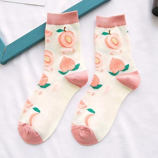 Women Funny Socks Spring Autumn Cartoon Socks Avocado Lemon Watermelon Peach Strawberry Banana Casual Socks Combed Out Of Cotton Soft Socks For Men And Women