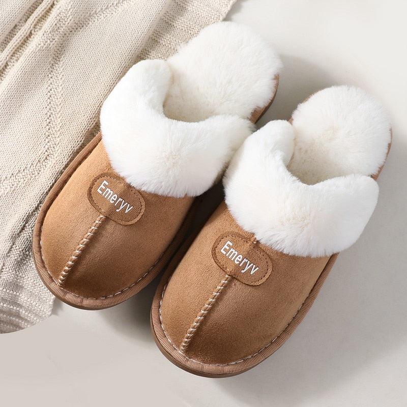 Women Fur Slippers Winter Warm Shoes Suede Plush House Indoor Outdoor Men Couples Cotton Cozy Comfy Faux Fur Slip-On Women House Shoes Memory Foam Suede Fluffy Comfort Plush Anti-Slip Slippers