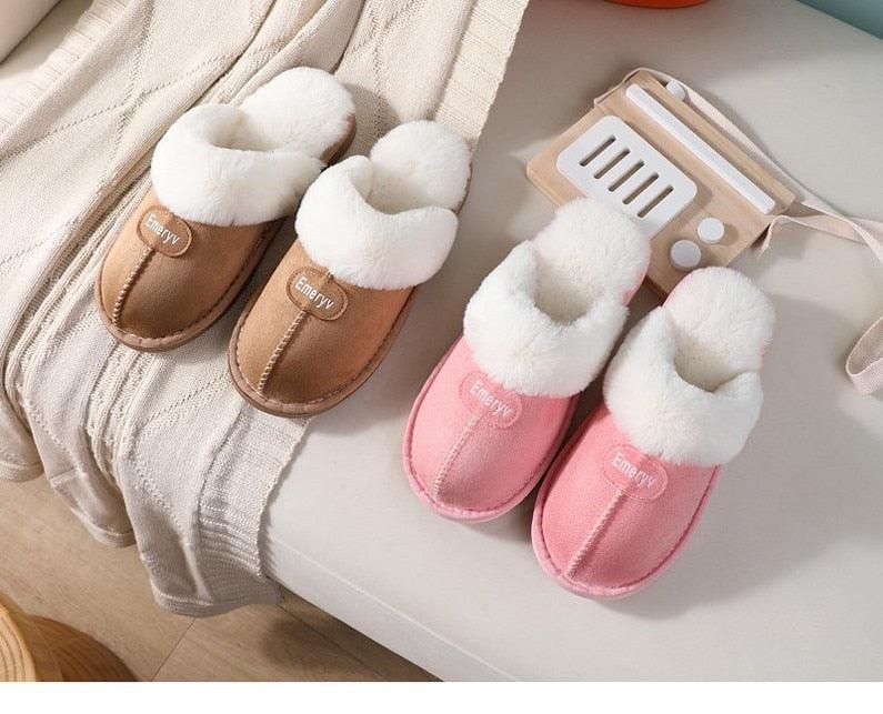 Women Fur Slippers Winter Warm Shoes Suede Plush House Indoor Outdoor Men Couples Cotton Cozy Comfy Faux Fur Slip-On Women House Shoes Memory Foam Suede Fluffy Comfort Plush Anti-Slip Slippers