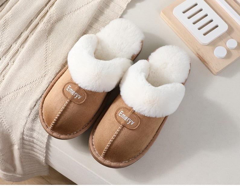 Women Fur Slippers Winter Warm Shoes Suede Plush House Indoor Outdoor Men Couples Cotton Cozy Comfy Faux Fur Slip-On Women House Shoes Memory Foam Suede Fluffy Comfort Plush Anti-Slip Slippers