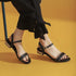 Women Genuine Leather Sandals Low Heel Buckle Strap Ladies Open Toe Black Decoration Summer Leather Open Toe And Ankle Strap Buckle Flat Sandals Casual Beach Shoes