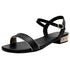 Women Genuine Leather Sandals Low Heel Buckle Strap Ladies Open Toe Black Decoration Summer Leather Open Toe And Ankle Strap Buckle Flat Sandals Casual Beach Shoes