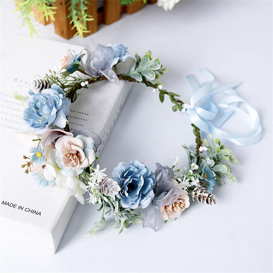 Women Girls Flower Headband Bride Flower Crown Hairband Hair Accessories Wedding Party Spring Bohemia Wreath Headpiece Headwear  Flower Wreath Crown Wedding Garland Headband Floral Hair Accessories For Women And Girls