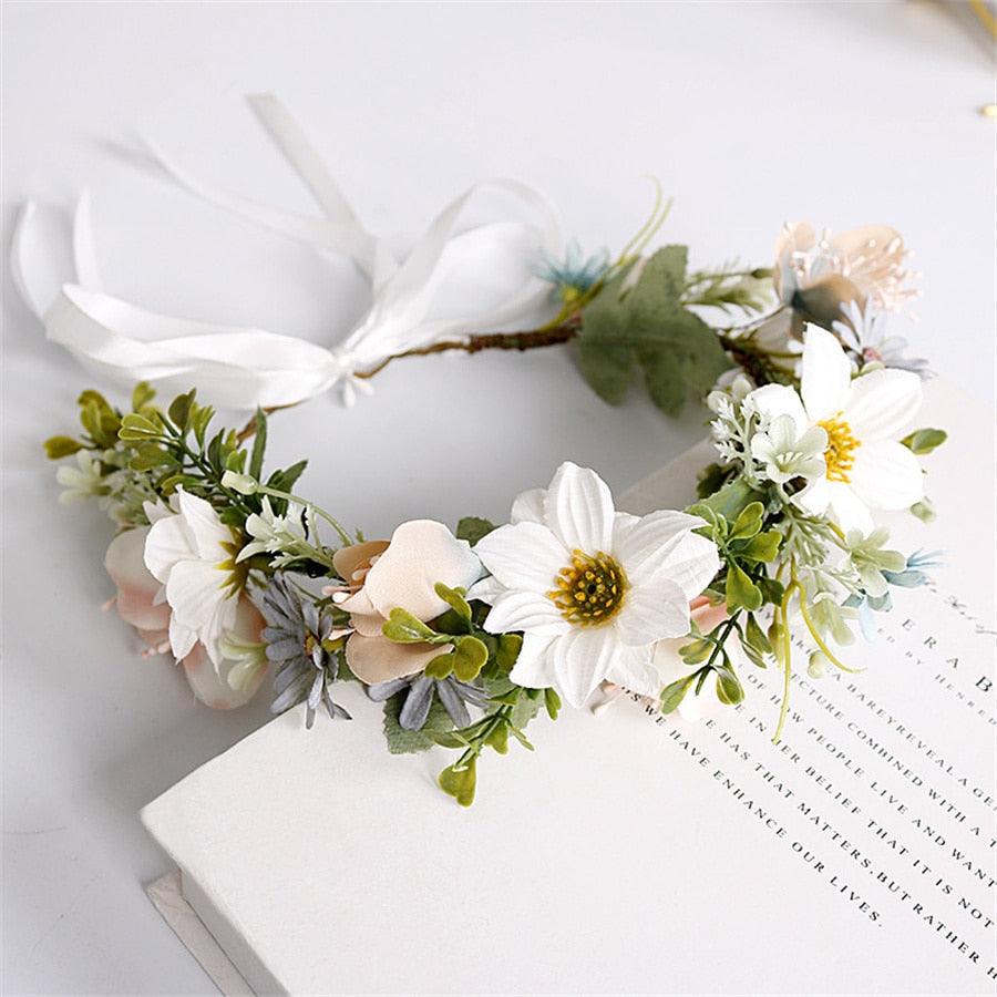 Women Girls Flower Headband Bride Flower Crown Hairband Hair Accessories Wedding Party Spring Bohemia Wreath Headpiece Headwear  Flower Wreath Crown Wedding Garland Headband Floral Hair Accessories For Women And Girls