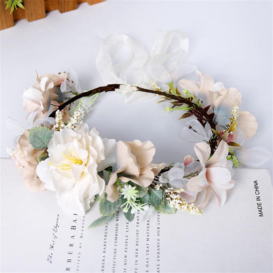 Women Girls Flower Headband Bride Flower Crown Hairband Hair Accessories Wedding Party Spring Bohemia Wreath Headpiece Headwear  Flower Wreath Crown Wedding Garland Headband Floral Hair Accessories For Women And Girls