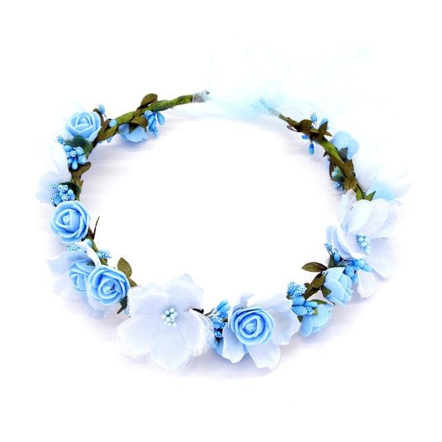 Women Girls Flower Headband Bride Flower Crown Hairband Hair Accessories Wedding Party Spring Bohemia Wreath Headpiece Headwear  Flower Wreath Crown Wedding Garland Headband Floral Hair Accessories For Women And Girls