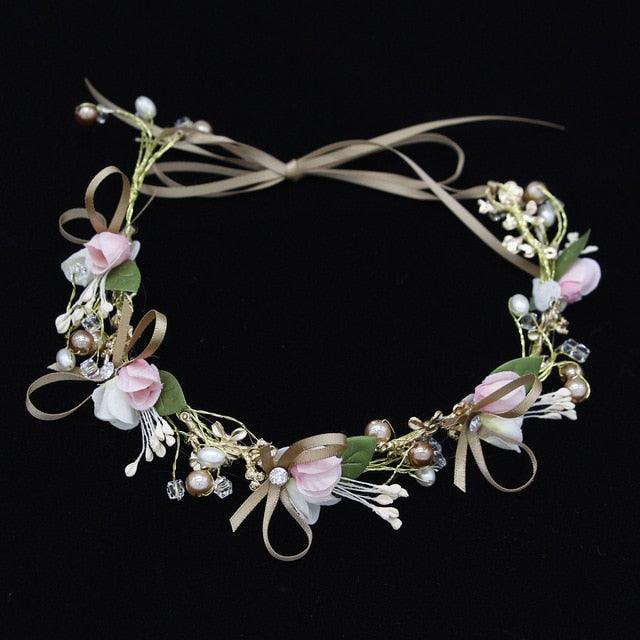 Women Girls Flower Headband Bride Flower Crown Hairband Hair Accessories Wedding Party Spring Bohemia Wreath Headpiece Headwear  Flower Wreath Crown Wedding Garland Headband Floral Hair Accessories For Women And Girls