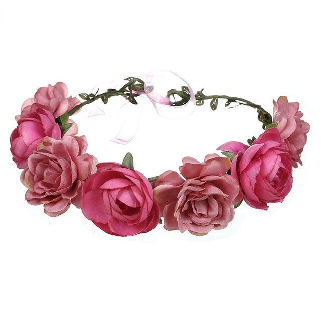 Women Girls Flower Headband Bride Flower Crown Hairband Hair Accessories Wedding Party Spring Bohemia Wreath Headpiece Headwear  Flower Wreath Crown Wedding Garland Headband Floral Hair Accessories For Women And Girls