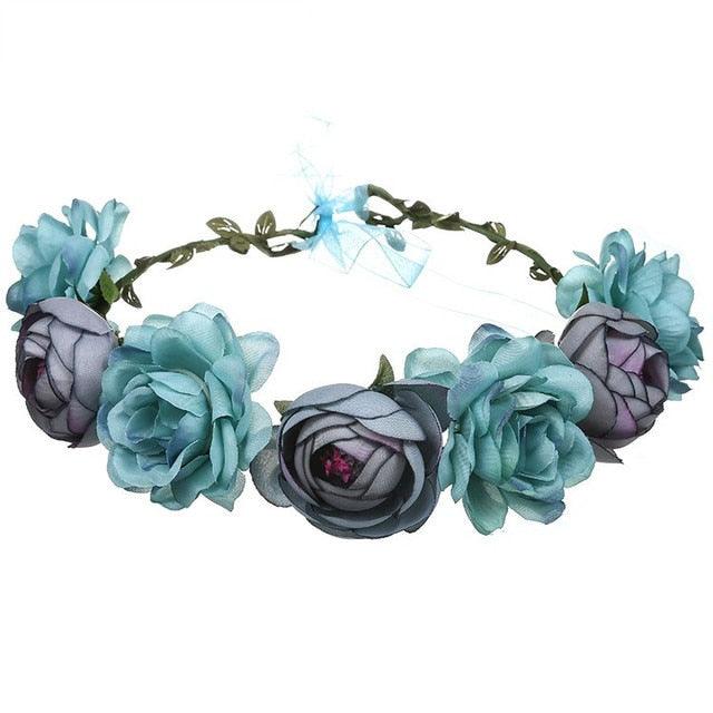 Women Girls Flower Headband Bride Flower Crown Hairband Hair Accessories Wedding Party Spring Bohemia Wreath Headpiece Headwear  Flower Wreath Crown Wedding Garland Headband Floral Hair Accessories For Women And Girls