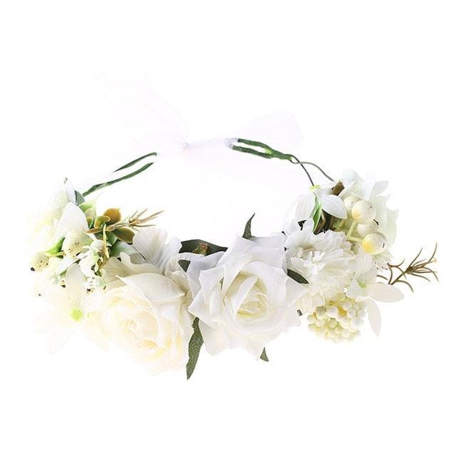 Women Girls Flower Headband Bride Flower Crown Hairband Hair Accessories Wedding Party Spring Bohemia Wreath Headpiece Headwear  Flower Wreath Crown Wedding Garland Headband Floral Hair Accessories For Women And Girls