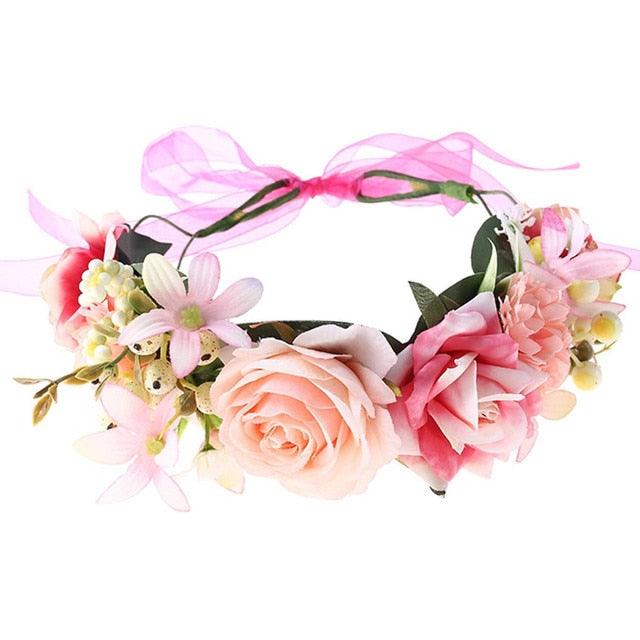 Women Girls Flower Headband Bride Flower Crown Hairband Hair Accessories Wedding Party Spring Bohemia Wreath Headpiece Headwear  Flower Wreath Crown Wedding Garland Headband Floral Hair Accessories For Women And Girls