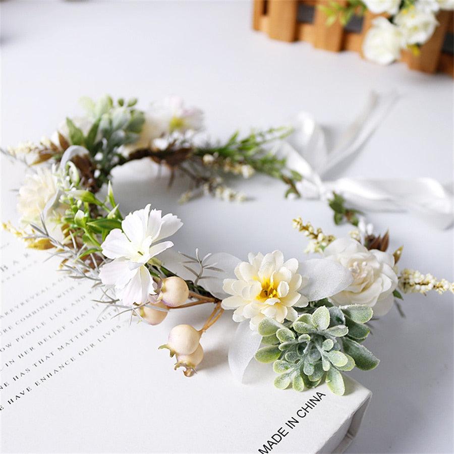 Women Girls Flower Headband Bride Flower Crown Hairband Hair Accessories Wedding Party Spring Bohemia Wreath Headpiece Headwear  Flower Wreath Crown Wedding Garland Headband Floral Hair Accessories For Women And Girls