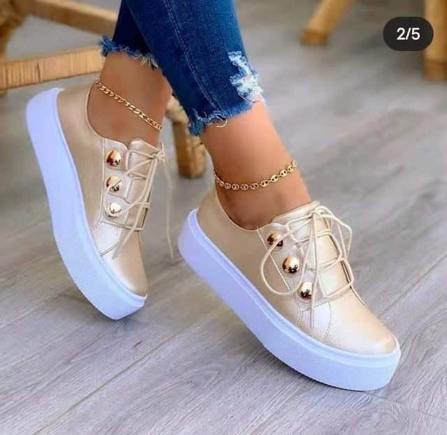 Women Gold Sneakers White Round Head Platform Causal  Sports Cute Pink Fashion Flats Exclusive Women's Cult Fashionable High Platform Calf White Sneaker Lace Up Stylish Casual Walking Sneakers