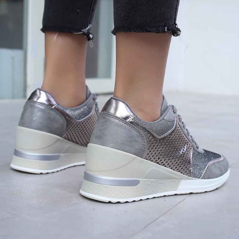 Women Height Increasing Walking Jogging Sneakers Gold Silver Sport Running Women's Lightweight Casual Everyday Walking Fashion High Heels Comfortable Sneakers