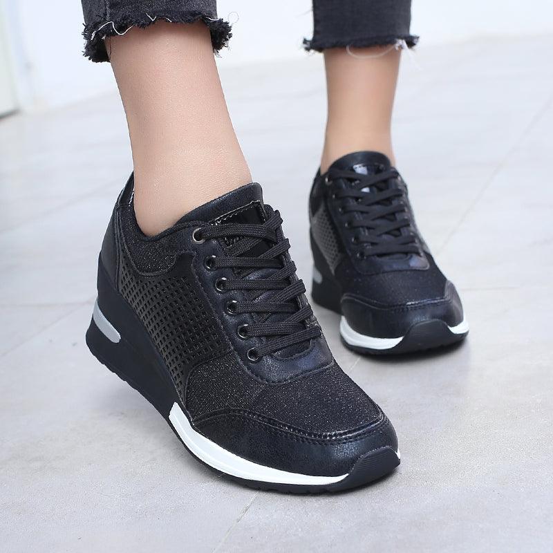 Women Height Increasing Walking Jogging Sneakers Gold Silver Sport Running Women's Lightweight Casual Everyday Walking Fashion High Heels Comfortable Sneakers