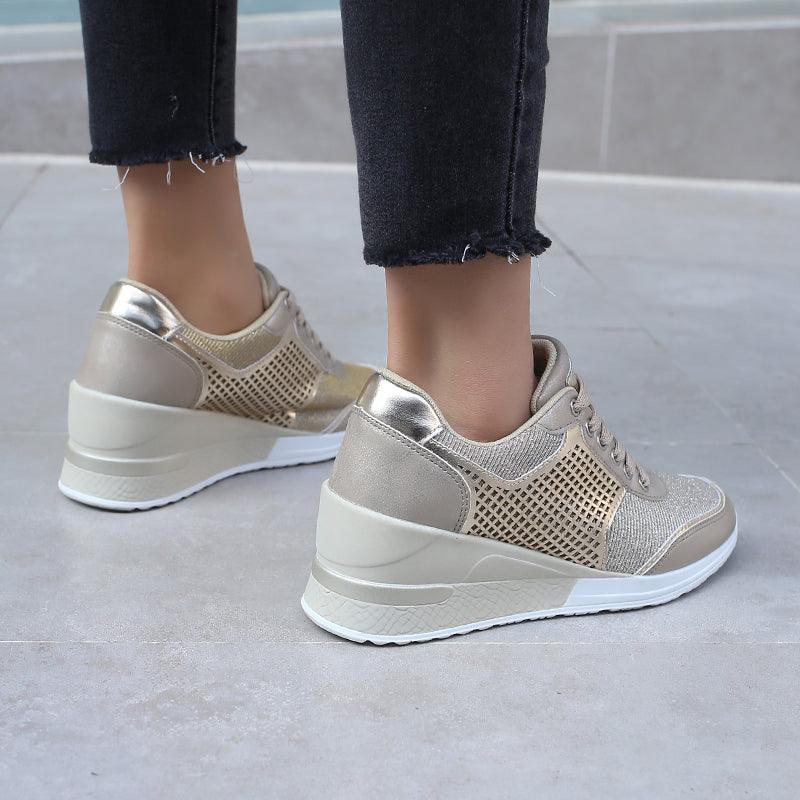 Women Height Increasing Walking Jogging Sneakers Gold Silver Sport Running Women's Lightweight Casual Everyday Walking Fashion High Heels Comfortable Sneakers