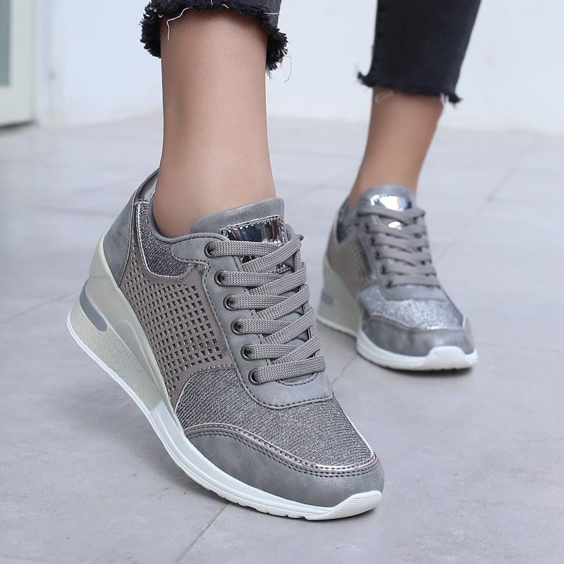 Women Height Increasing Walking Jogging Sneakers Gold Silver Sport Running Women's Lightweight Casual Everyday Walking Fashion High Heels Comfortable Sneakers