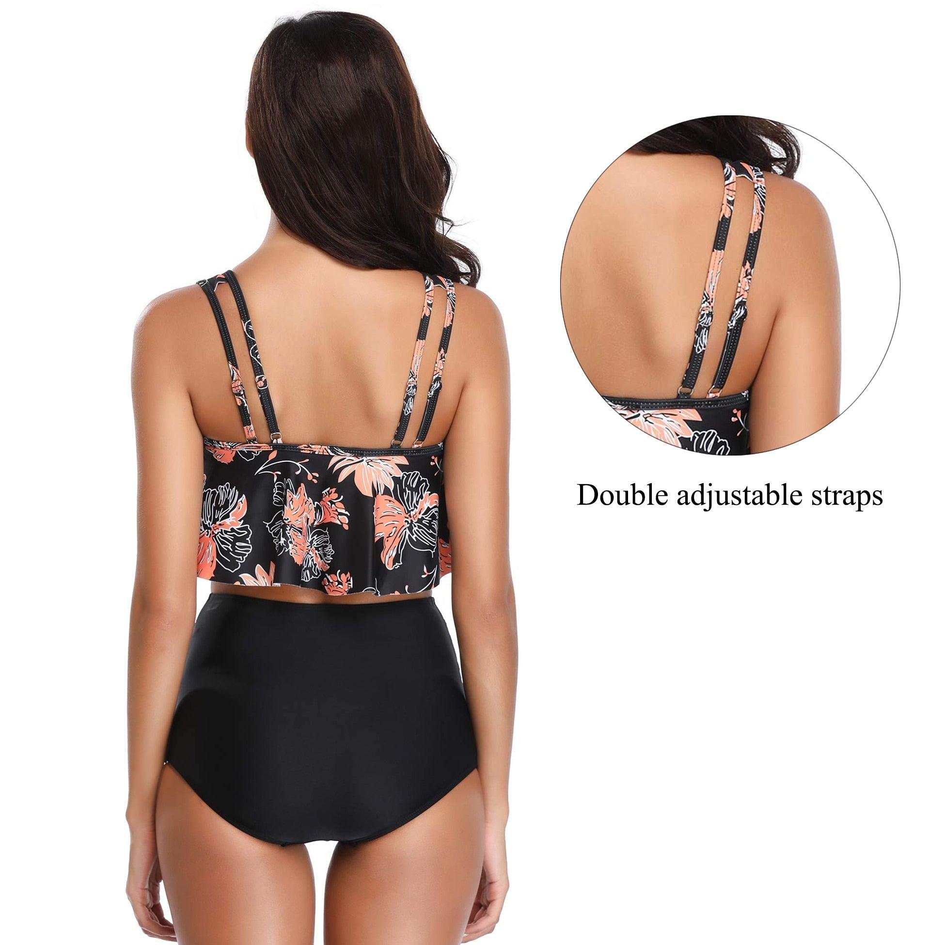 Women High Waist Bikini Plus Size Swimwear Summer Swimsuit Beach Bathing Suit Ruffle Bikini  Floral Printed Ruffle High Waist Bikini Set Women's Tummy Control Bathing Suit Swimsuit Flounce Peplum