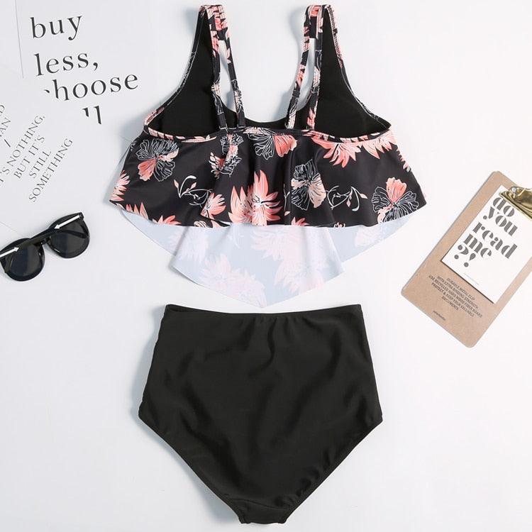 Women High Waist Bikini Plus Size Swimwear Summer Swimsuit Beach Bathing Suit Ruffle Bikini  Floral Printed Ruffle High Waist Bikini Set Women's Tummy Control Bathing Suit Swimsuit Flounce Peplum