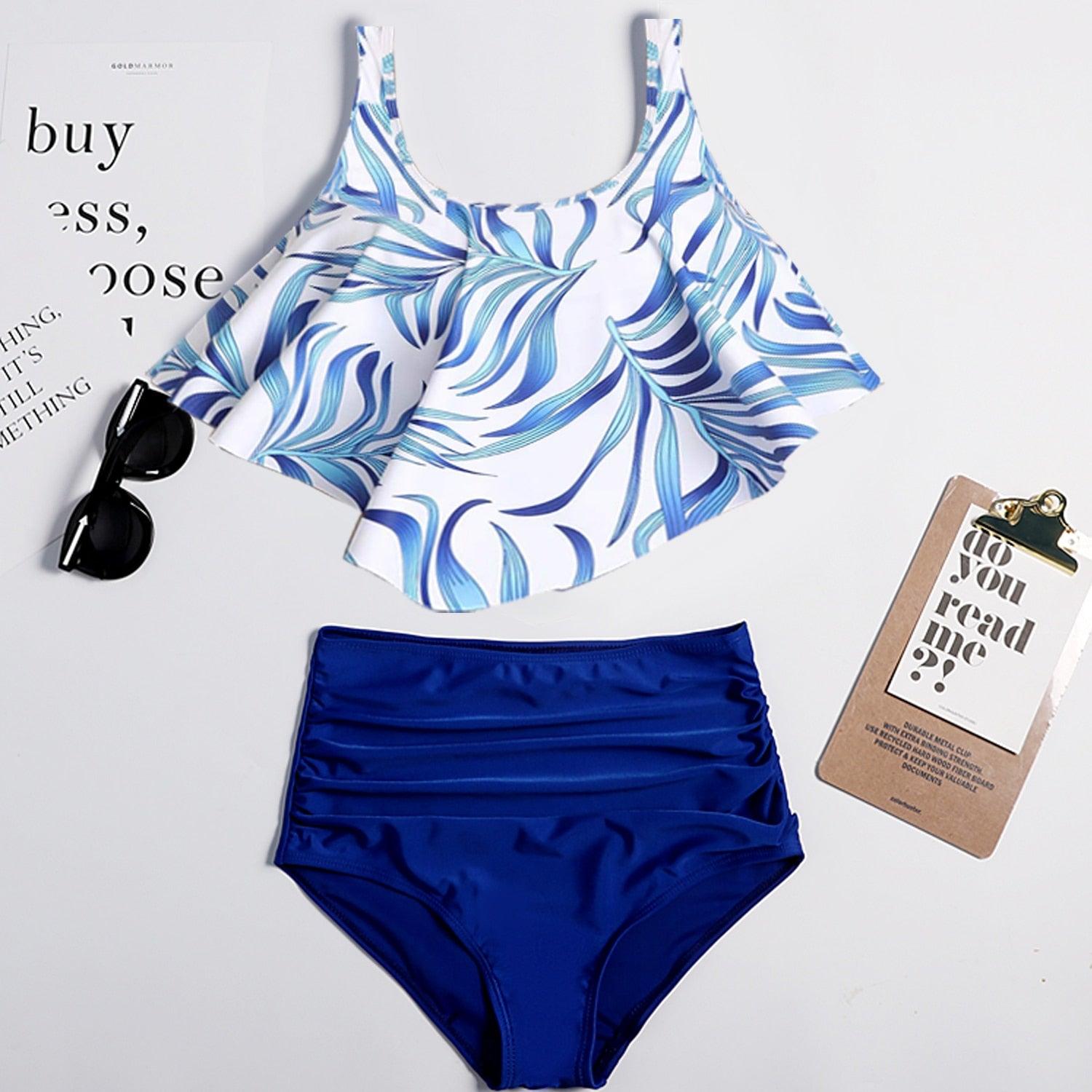 Women High Waist Bikini Plus Size Swimwear Summer Swimsuit Beach Bathing Suit Ruffle Bikini  Floral Printed Ruffle High Waist Bikini Set Women's Tummy Control Bathing Suit Swimsuit Flounce Peplum