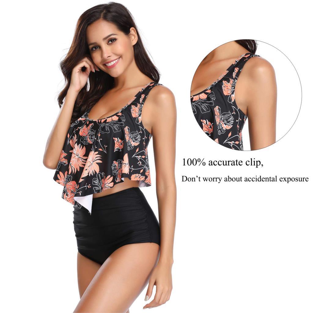 Women High Waist Bikini Plus Size Swimwear Summer Swimsuit Beach Bathing Suit Ruffle Bikini  Floral Printed Ruffle High Waist Bikini Set Women's Tummy Control Bathing Suit Swimsuit Flounce Peplum