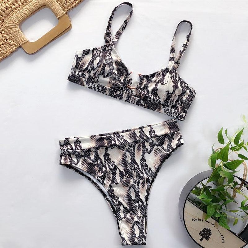 Women High Waist Bikini Swimsuit Swimwear Female Women Metal Ring Cross Bandage Bikini Set Swimsuit Two Piece Cutout Tie Back Bathing Suit Thong Bikini Set Bathing Suit Bather