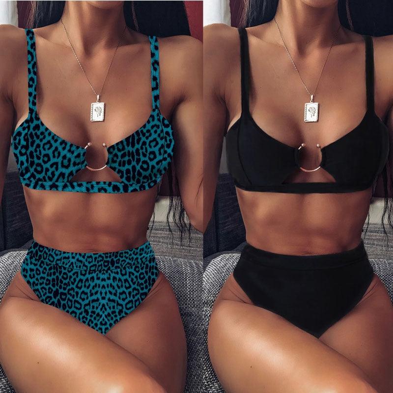 Women High Waist Bikini Swimsuit Swimwear Female Women Metal Ring Cross Bandage Bikini Set Swimsuit Two Piece Cutout Tie Back Bathing Suit Thong Bikini Set Bathing Suit Bather