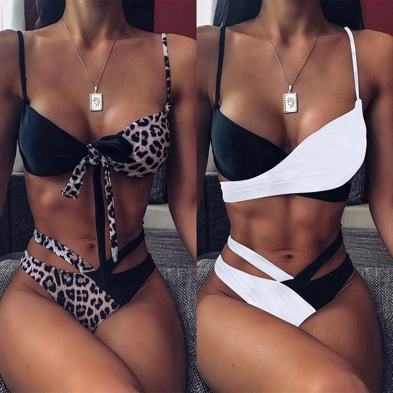 Women High Waist Bikini Swimsuit Swimwear Female Women Metal Ring Cross Bandage Bikini Set Swimsuit Two Piece Cutout Tie Back Bathing Suit Thong Bikini Set Bathing Suit Bather