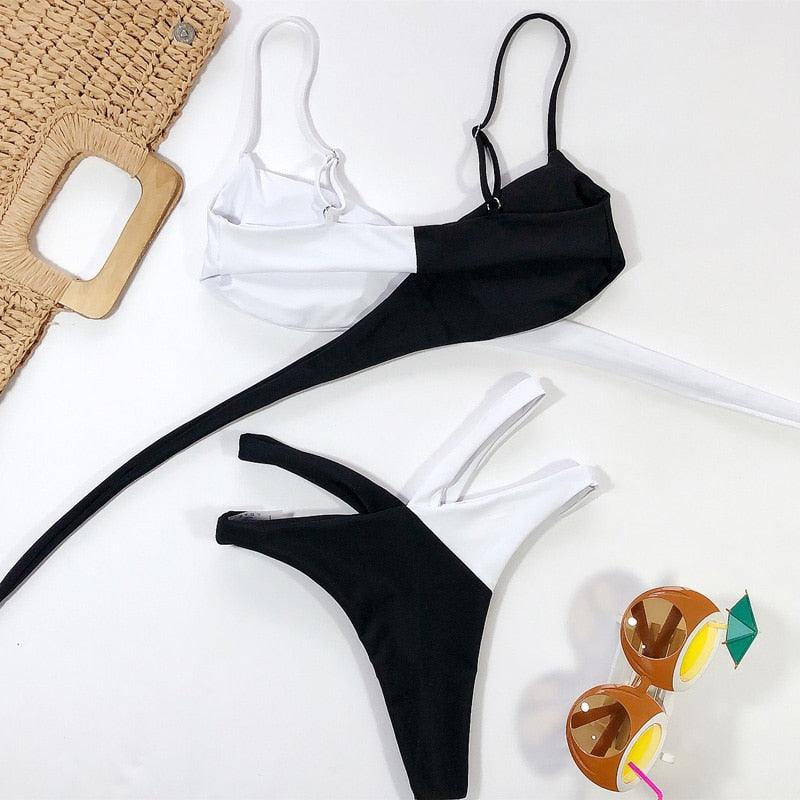 Women High Waist Bikini Swimsuit Swimwear Female Women Metal Ring Cross Bandage Bikini Set Swimsuit Two Piece Cutout Tie Back Bathing Suit Thong Bikini Set Bathing Suit Bather