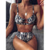 Women High Waist Bikini Swimsuit Swimwear Female Women Metal Ring Cross Bandage Bikini Set Swimsuit Two Piece Cutout Tie Back Bathing Suit Thong Bikini Set Bathing Suit Bather