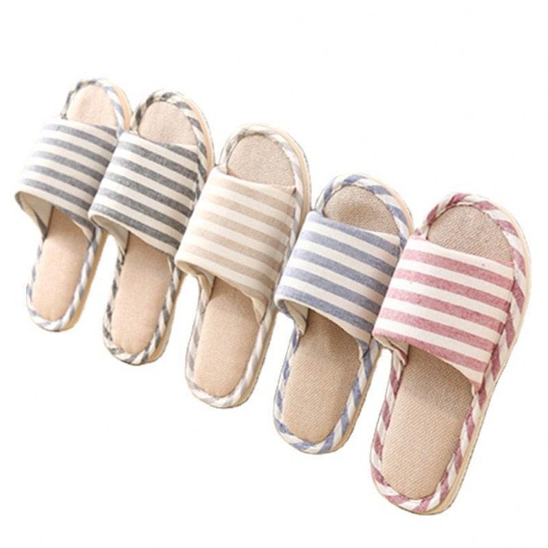 Women Indoor Slippers Flat Shoes Spring Autumn Linen Flip Flops Home Slippers Comfortable Memory Foam Slippers Lining Slip-On Lightweight Durable House Shoes