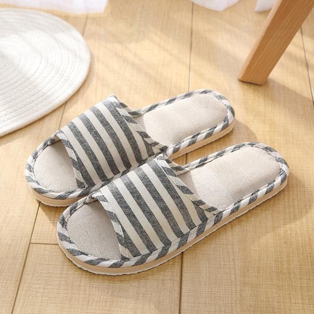 Women Indoor Slippers Flat Shoes Spring Autumn Linen Flip Flops Home Slippers Comfortable Memory Foam Slippers Lining Slip-On Lightweight Durable House Shoes