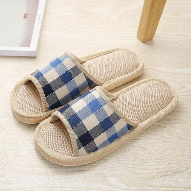 Women Indoor Slippers Flat Shoes Spring Autumn Linen Flip Flops Home Slippers Comfortable Memory Foam Slippers Lining Slip-On Lightweight Durable House Shoes