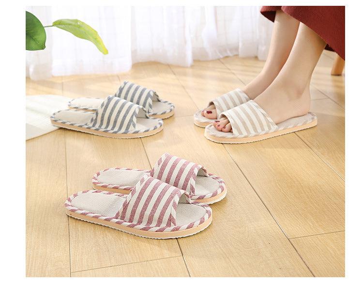 Women Indoor Slippers Flat Shoes Spring Autumn Linen Flip Flops Home Slippers Comfortable Memory Foam Slippers Lining Slip-On Lightweight Durable House Shoes