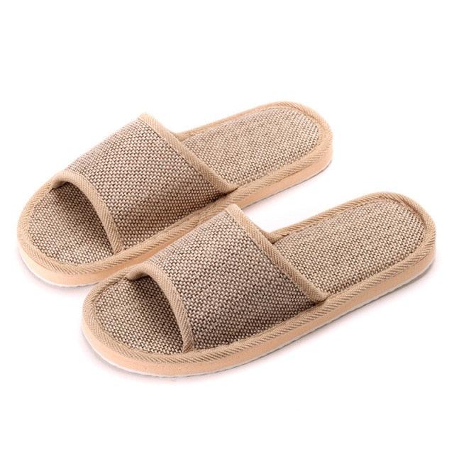 Women Indoor Slippers Flat Shoes Spring Autumn Linen Flip Flops Home Slippers Comfortable Memory Foam Slippers Lining Slip-On Lightweight Durable House Shoes