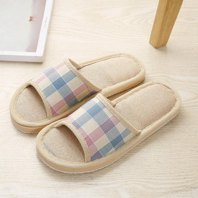 Women Indoor Slippers Flat Shoes Spring Autumn Linen Flip Flops Home Slippers Comfortable Memory Foam Slippers Lining Slip-On Lightweight Durable House Shoes