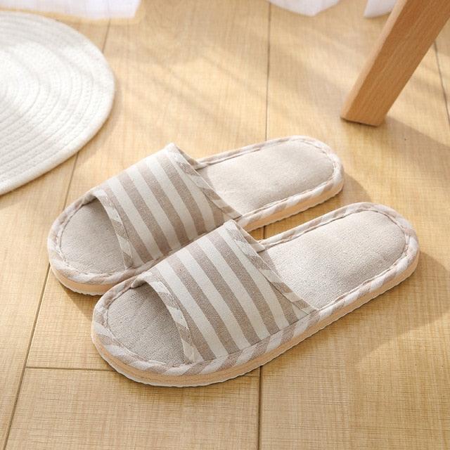 Women Indoor Slippers Flat Shoes Spring Autumn Linen Flip Flops Home Slippers Comfortable Memory Foam Slippers Lining Slip-On Lightweight Durable House Shoes