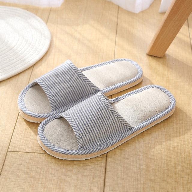 Women Indoor Slippers Flat Shoes Spring Autumn Linen Flip Flops Home Slippers Comfortable Memory Foam Slippers Lining Slip-On Lightweight Durable House Shoes