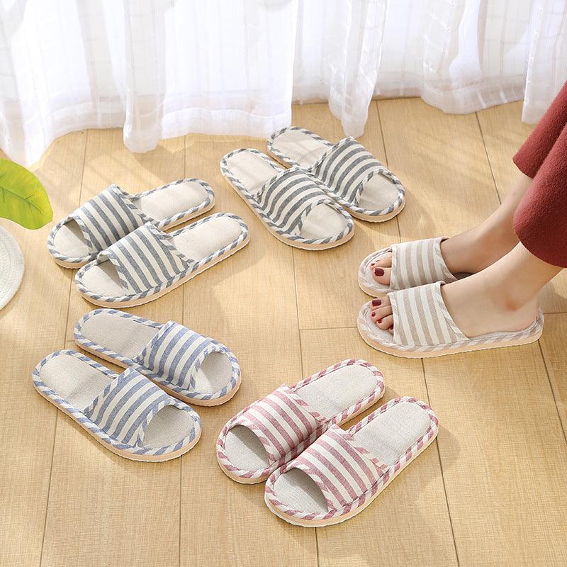 Women Indoor Slippers Flat Shoes Spring Autumn Linen Flip Flops Home Slippers Comfortable Memory Foam Slippers Lining Slip-On Lightweight Durable House Shoes