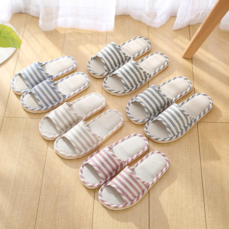 Women Indoor Slippers Flat Shoes Spring Autumn Linen Flip Flops Home Slippers Comfortable Memory Foam Slippers Lining Slip-On Lightweight Durable House Shoes