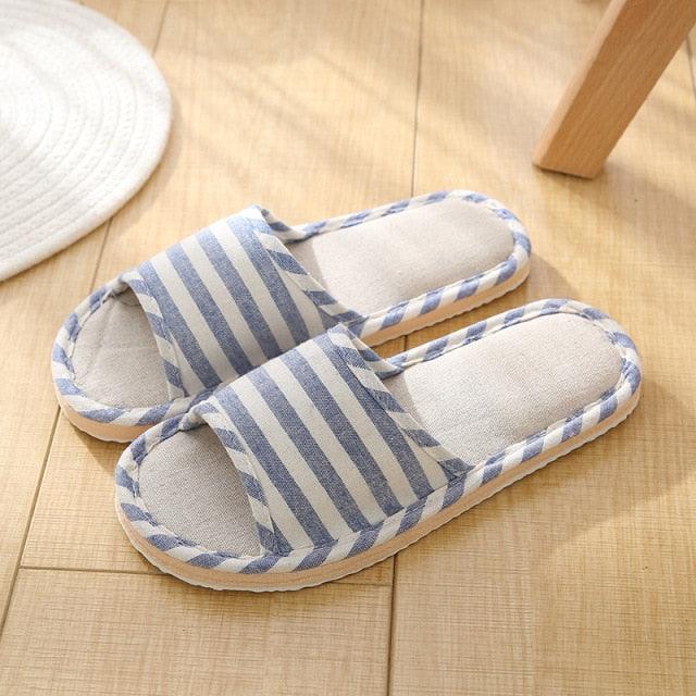 Women Indoor Slippers Flat Shoes Spring Autumn Linen Flip Flops Home Slippers Comfortable Memory Foam Slippers Lining Slip-On Lightweight Durable House Shoes