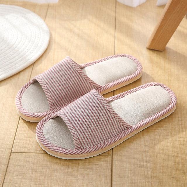 Women Indoor Slippers Flat Shoes Spring Autumn Linen Flip Flops Home Slippers Comfortable Memory Foam Slippers Lining Slip-On Lightweight Durable House Shoes