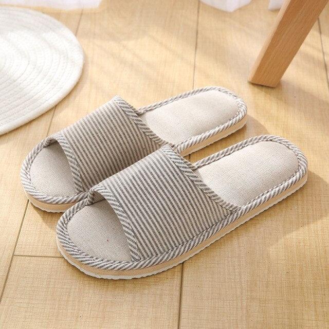 Women Indoor Slippers Flat Shoes Spring Autumn Linen Flip Flops Home Slippers Comfortable Memory Foam Slippers Lining Slip-On Lightweight Durable House Shoes