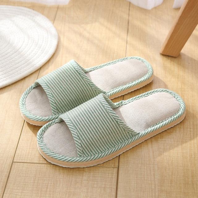 Women Indoor Slippers Flat Shoes Spring Autumn Linen Flip Flops Home Slippers Comfortable Memory Foam Slippers Lining Slip-On Lightweight Durable House Shoes