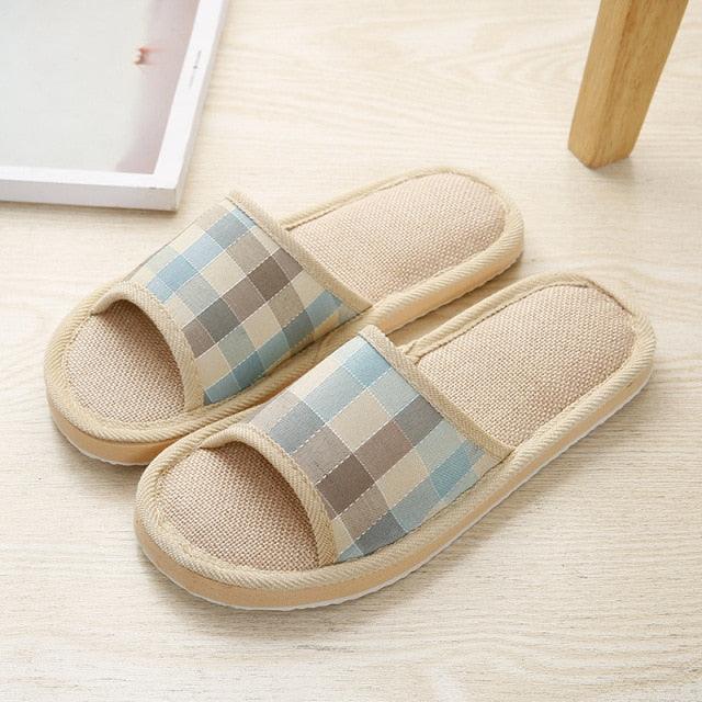 Women Indoor Slippers Flat Shoes Spring Autumn Linen Flip Flops Home Slippers Comfortable Memory Foam Slippers Lining Slip-On Lightweight Durable House Shoes