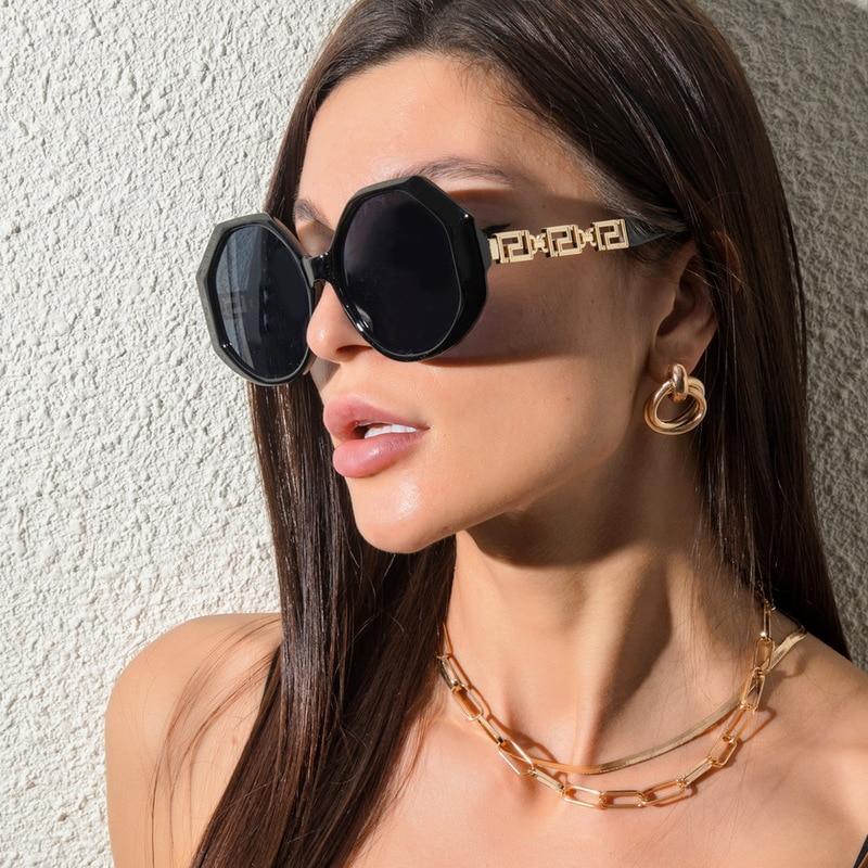 Women Large Hexagon Inspired Sunglasses Fashionable Big Frame & Polygonal Ladies Sunglasses Classic Retro Shape Street Shooting Sunglasses For Men And Women Sunglasses