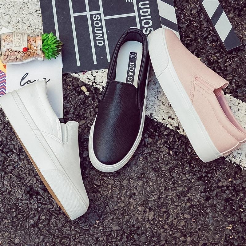 Women Leather Espadrilles Spring Trend Casual Flats Sneakers New Fashion Comfort Slip-on Platform Vulcanized Shoes Women Casual Fashionable Sports Espadrilles