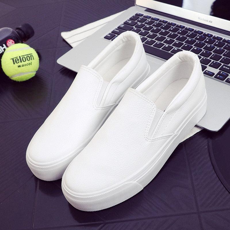 Women Leather Espadrilles Spring Trend Casual Flats Sneakers New Fashion Comfort Slip-on Platform Vulcanized Shoes Women Casual Fashionable Sports Espadrilles